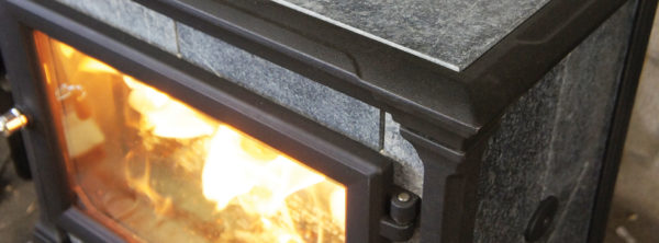 Closeup detail of HeartStone soapstone stove