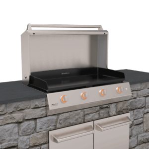 Brabura 40 griddle built into stone island with slate countertop