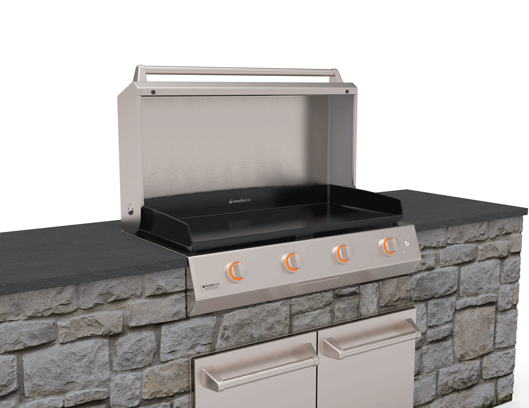 Brabura 40 griddle built into stone island with slate countertop